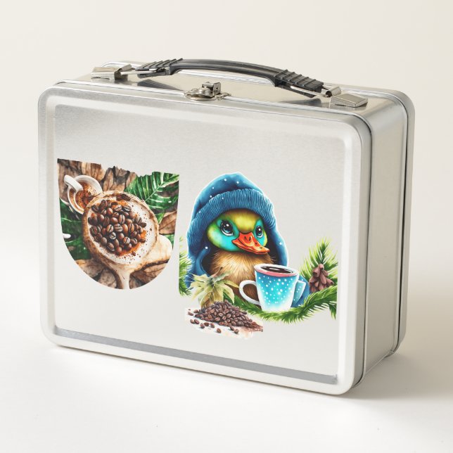 Quirky Coffee Lover Duck Design Metall Brotdose (Vorderseite)