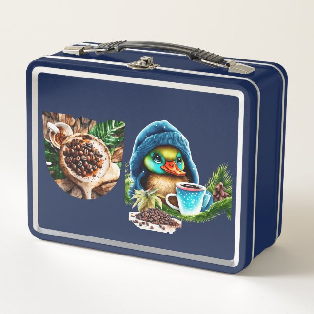 Quirky Coffee Lover Duck Design Metall Brotdose (Vorderseite)