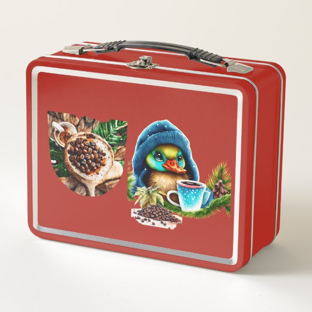 Quirky Coffee Lover Duck Design Metall Brotdose (Vorderseite)