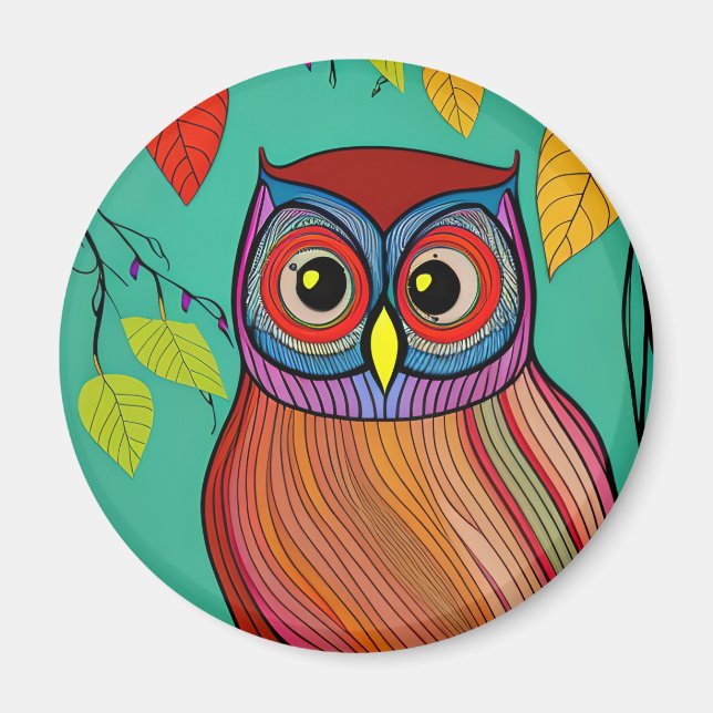 Quirky Colorful Folk Abstraktes Schaf Magnet (Vorne)