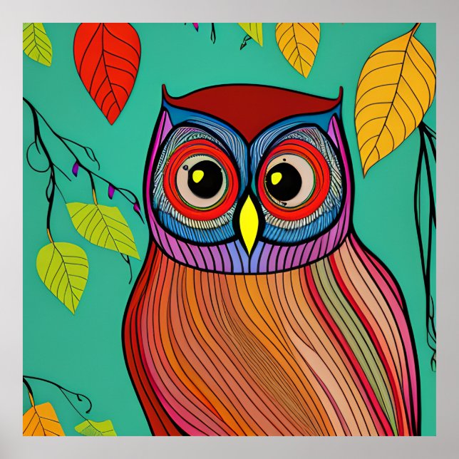 Quirky Colorful Folk Abstraktes Schaf Poster (Vorne)