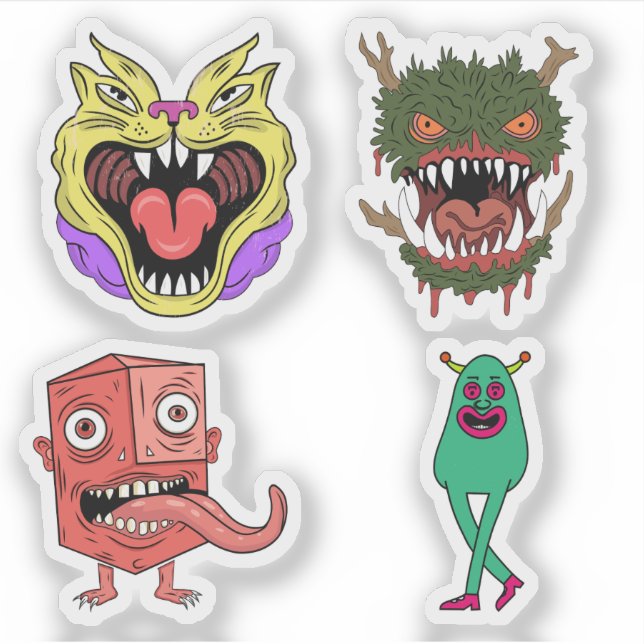 Quirky Colorful Retro Monster Character Aufkleber (Vorderseite)