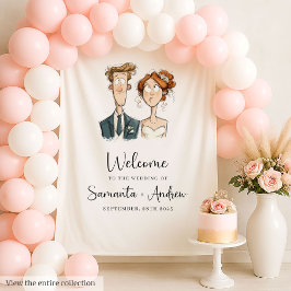Quirky Couple Wedding Background Wasserfarbenbrill Wandteppich