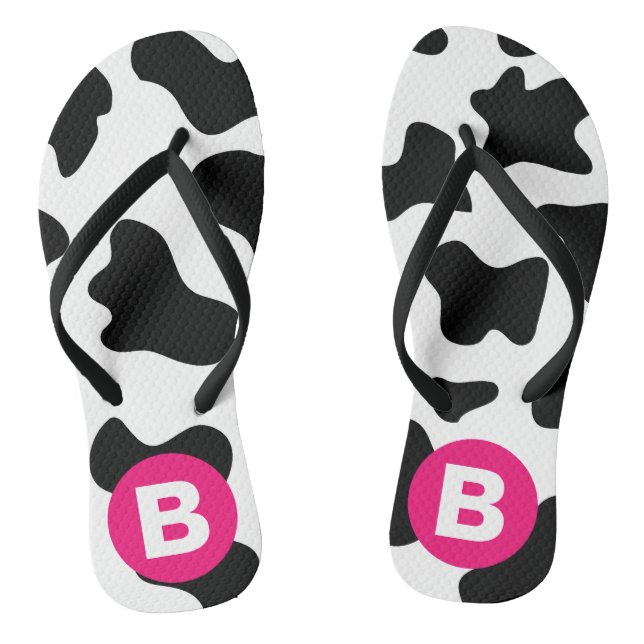 Quirky Cow Patch Pattern Pink Monogram Flip Flops (Fußbett)