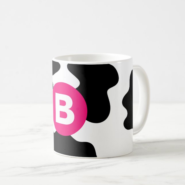 Quirky Cow Patch Pattern Pink Monogram Kaffeetasse (VorderseiteRechts)