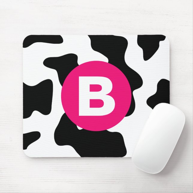 Quirky Cow Patch Pattern Pink Monogram Mousepad (Mit Mouse)