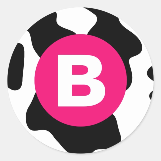 Quirky Cow Patch Pattern Pink Monogram Runder Aufkleber (Vorderseite)