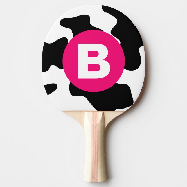 Quirky Cow Patch Pattern Pink Monogram Tischtennis Schläger (Vorderseite)