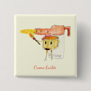 Quirky Creme Brulee Dessert Cartoon Spaß Button