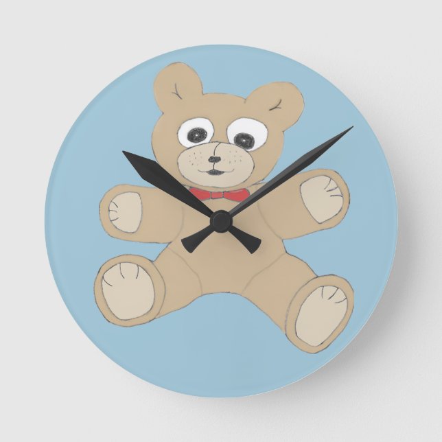 Quirky Cute Teddy Bear Runde Wanduhr (Vorderseite)