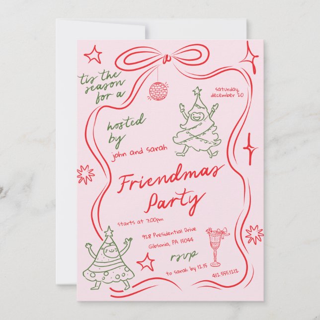 Quirky Doodle Christmas Friendmas Party Invitation (Devant)