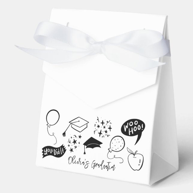 Quirky Doodle Graduation Party White Geschenkschachtel (Vorderseite)