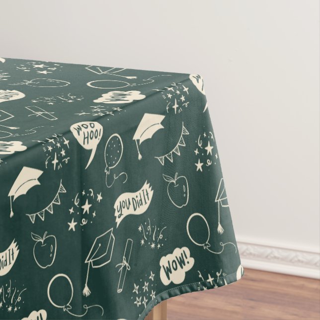Quirky Doodle Green Graduation Party Tischdecke (Beispiel)