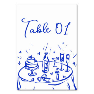 Quirky Doodle Hand Drawn Blue Tischnummer