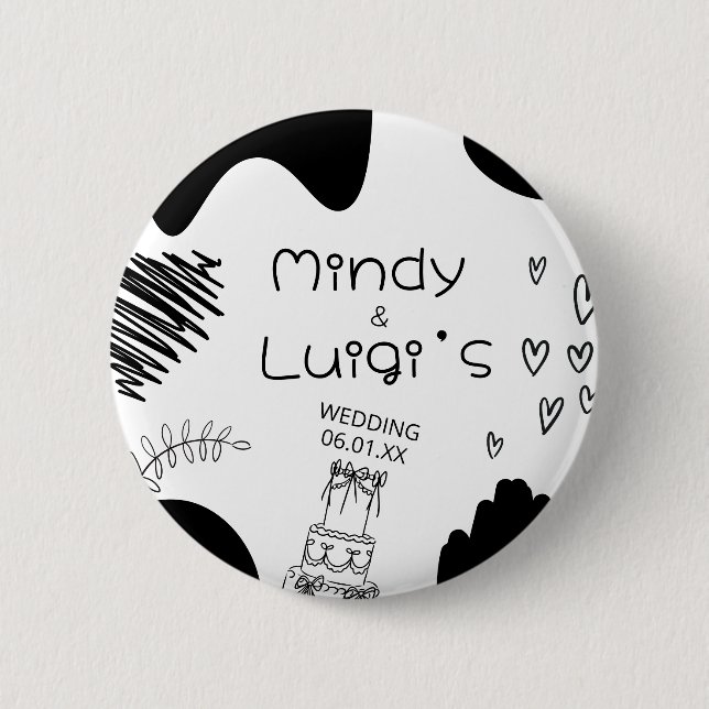 Quirky Doodle Shapes Script Wedding Button (Vorderseite)