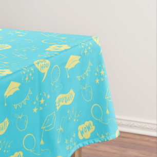 Quirky Doodle Sky Blue Limon Graduation Party Tischdecke