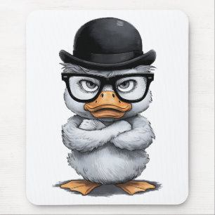 Quirky Duck Portrait mit Brille und Hut Mousepad