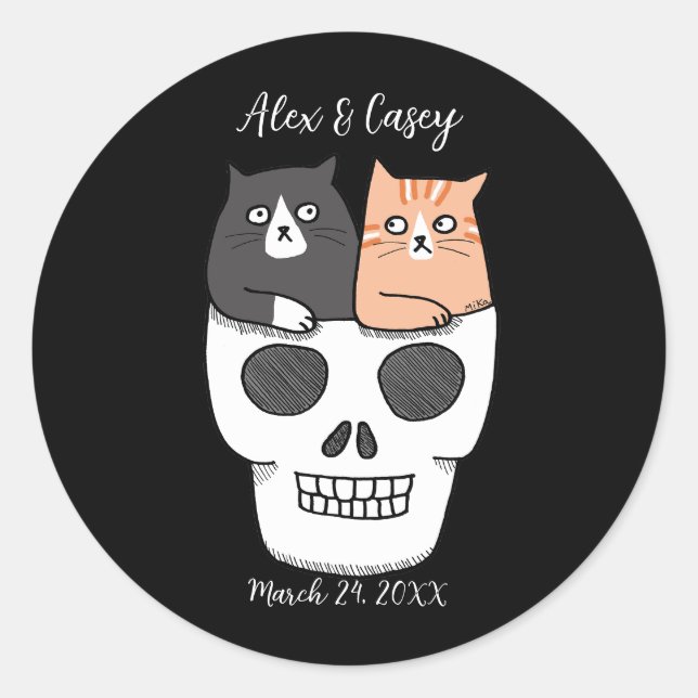 Quirky einzigartig Goth Cats Braut Gefallen Runder Aufkleber (Vorderseite)