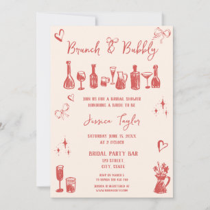 Quirky Einzigartiger handgezeichneter Bridal Brunc Einladung