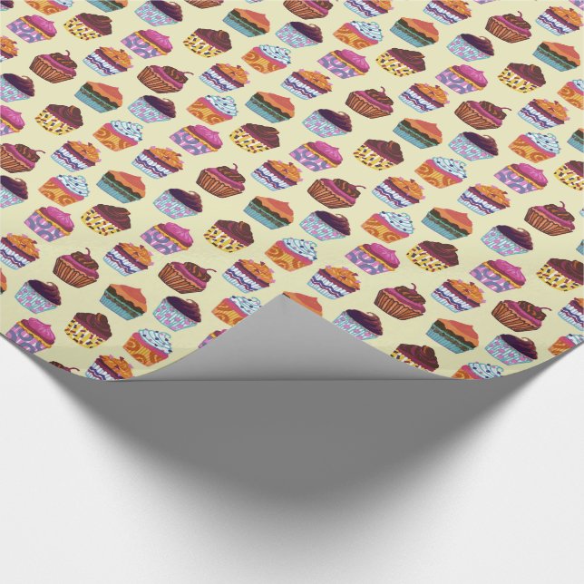 Quirky farbenfrohe Cupcakes Illustrationsmuster Geschenkpapier (Ecke)