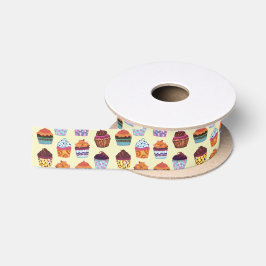 Quirky farbenfrohe Cupcakes Illustrationsmuster Satinband