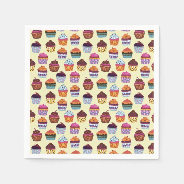 Quirky farbenfrohe Cupcakes Illustrationsmuster Serviette (Vorderseite)