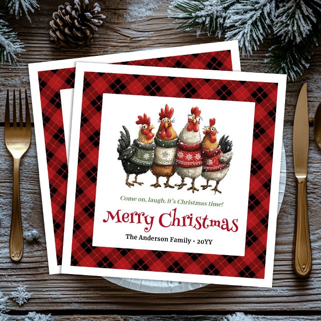 Quirky festive chickens editable personalized name serviette (Quirky festive chickens editable personalized napkin)