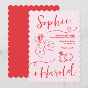 Quirky French Doodle Blume Retro French Wedding Einladung
