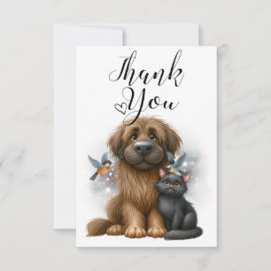 Quirky Freundschaft zwischen Hund, Katze und Vögel Dankeskarte