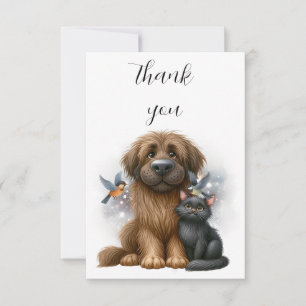 Quirky Freundschaft zwischen Hund, Katze und Vögel Dankeskarte