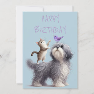 Quirky Friendship von Hund, Katze und Vogel Feiertagskarte