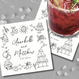 Quirky Fun Hand Drawn Whimsical Wedding Serviette
