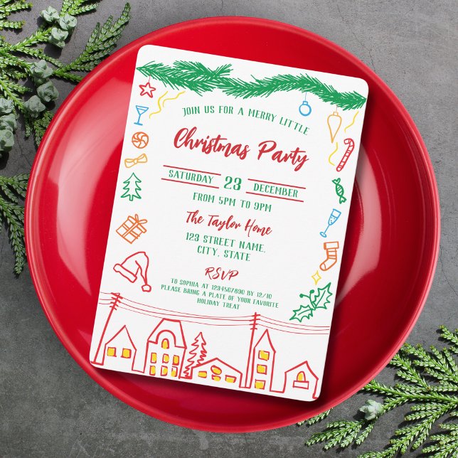 Quirky Fun Whimsical Hand gezeichnetes Weihnachtsf Einladung (Von Creator hochgeladen)