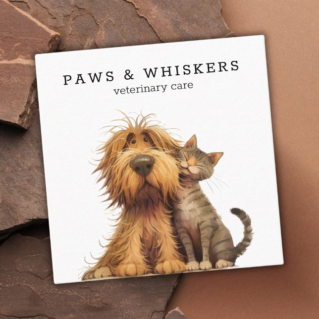 Quirky Funny Dog Cat Veterinary Quadratische Visitenkarte (Von Creator hochgeladen)
