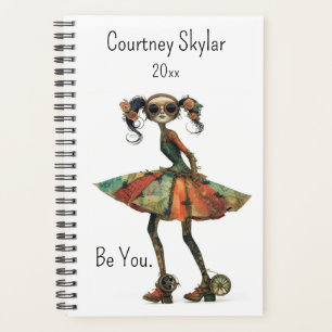 Quirky Girl in Aquamarinem und rotem Kleid, Schuhe Planer