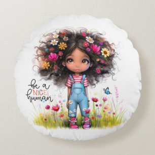 Quirky Girl Nice Human Round Pillow Rundes Kissen