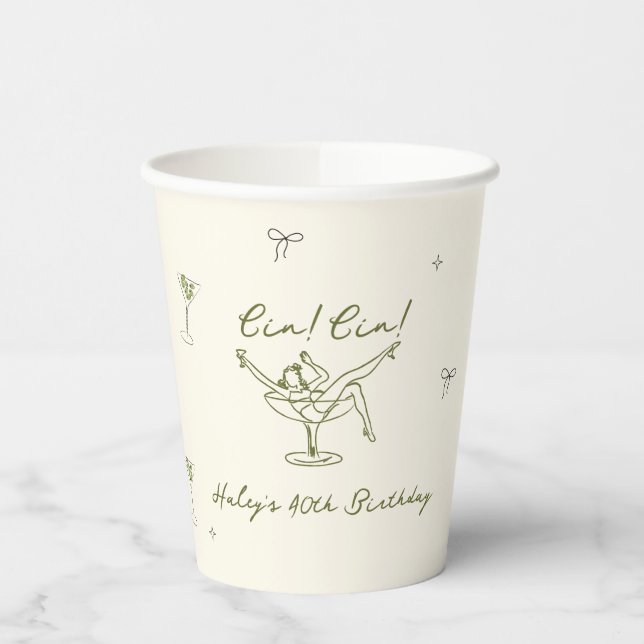 Quirky Green Hand Drawn Cin Cin Martini Pappbecher (Links)