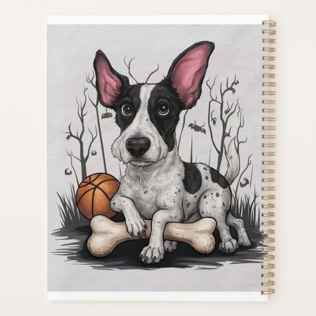 Quirky Halloween Pup: Gepunkteter Hund mit Basketb Planer (Rückseite)