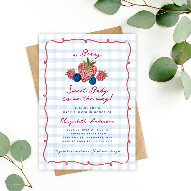 Quirky Hand Drawn Berry Sweet Baby Dusche Einladung (Quirky Hand Drawn Berry Sweet Baby Shower Invitation)