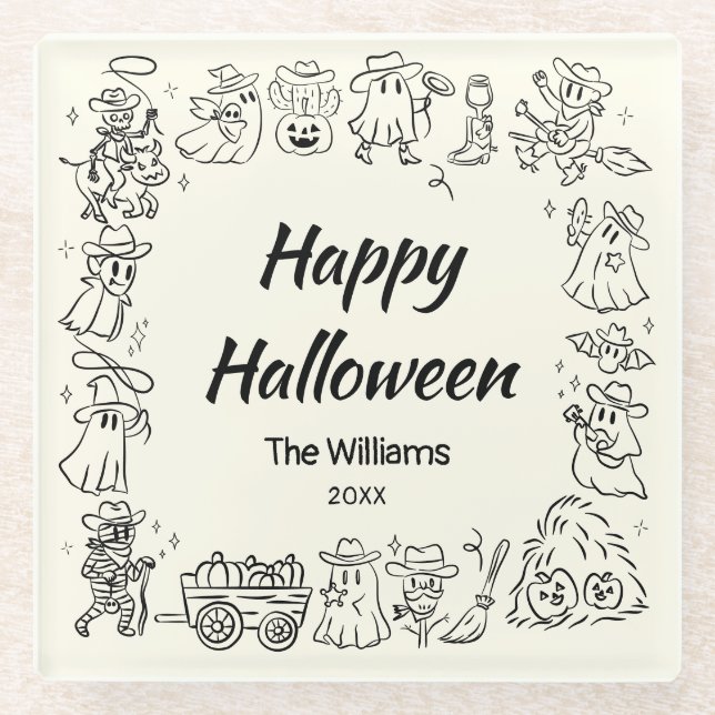 Quirky Hand Drawn Scribles Halloween Glasuntersetzer (Vorderseite)