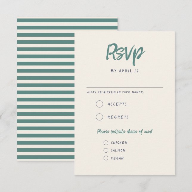 Quirky Handwriting Green Blue Retro Wedding RSVP Karte (Vorne/Hinten)