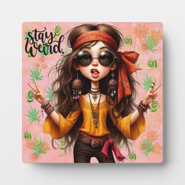 Quirky Hippie Chic Weird Tabletop Plaque mit Easel Fotoplatte (Vorderseite)