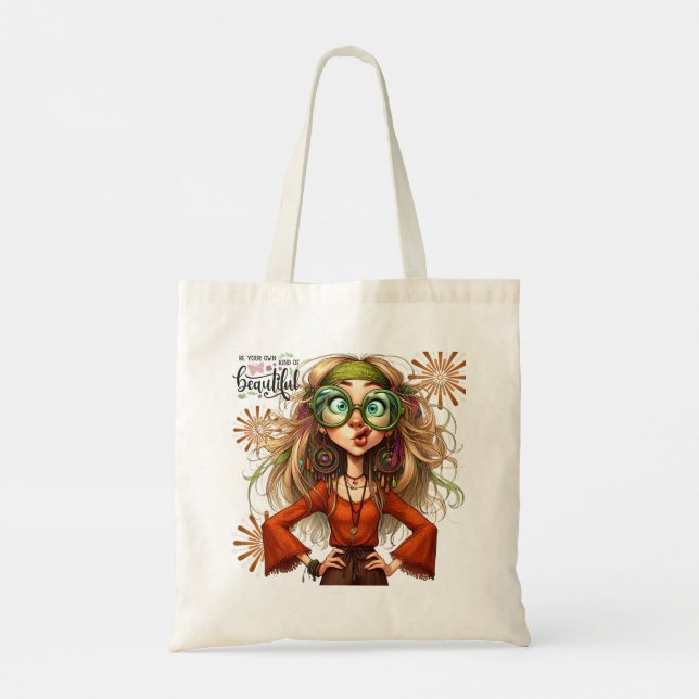 Quirky Hippie Lady Beautiful Tote Bag Tragetasche (Rückseite)