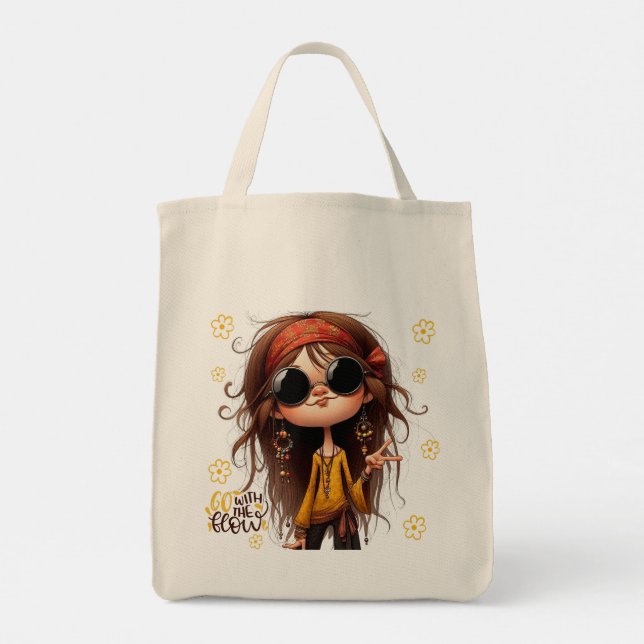Quirky Hippie Lady Flow Tote Bag Tragetasche (Rückseite)