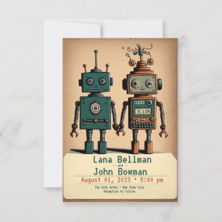 Quirky Hochzeitseinladungen mit Robotern Einladung