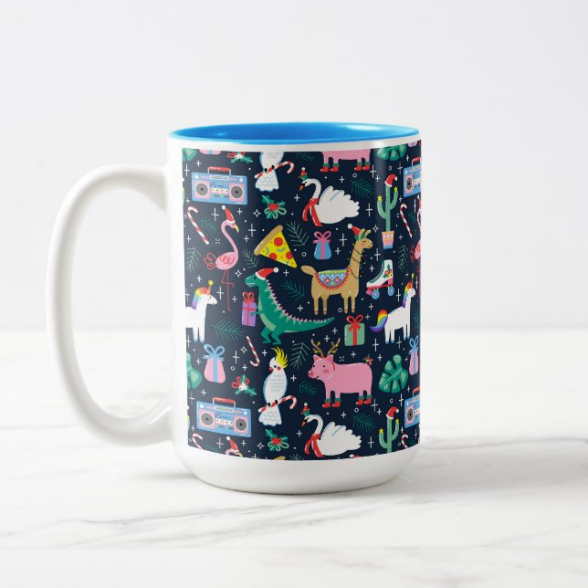 Quirky Holiday Animations and Icons Muster Zweifarbige Tasse (Links)