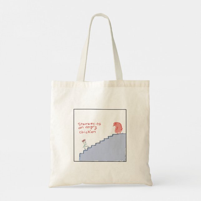 Quirky Illustrated Angry Chicken Staircase Tragetasche (Rückseite)