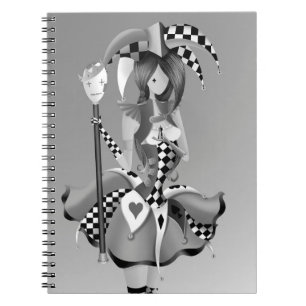 Quirky Jester und Puppet King Gray Monochrome Notizblock