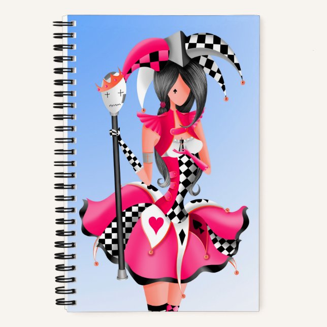 Quirky Jester und Puppet King Pink Blue Notizbuch (Vorderseite)
