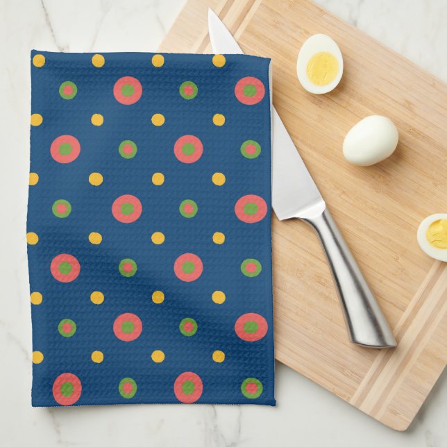 Quirky Jumbo Polka Dots on Navy Blue Kitchen Handt Handtuch (Viertel Falte)